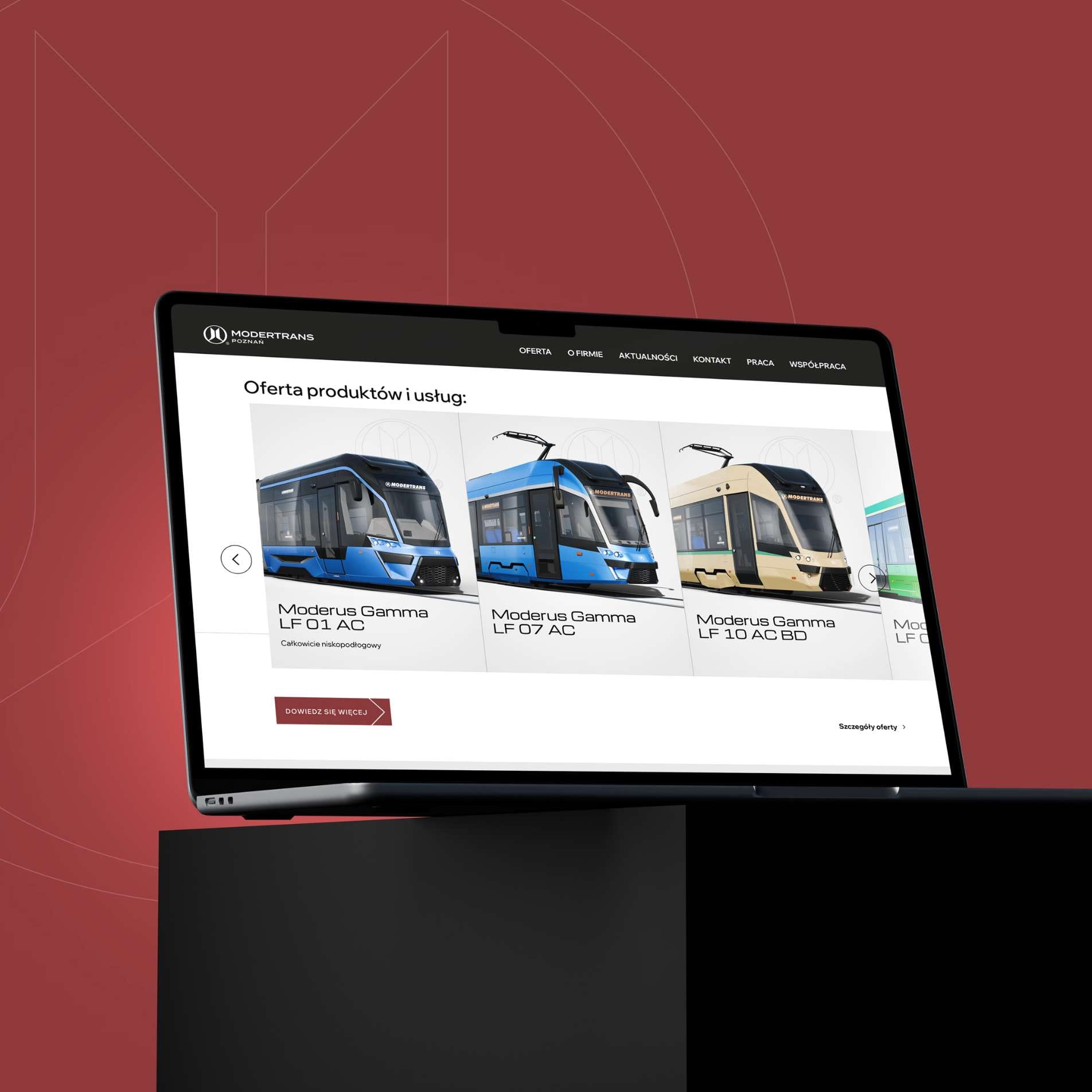 Prezentacja tramwajów Modertrans na stronie internetowej
