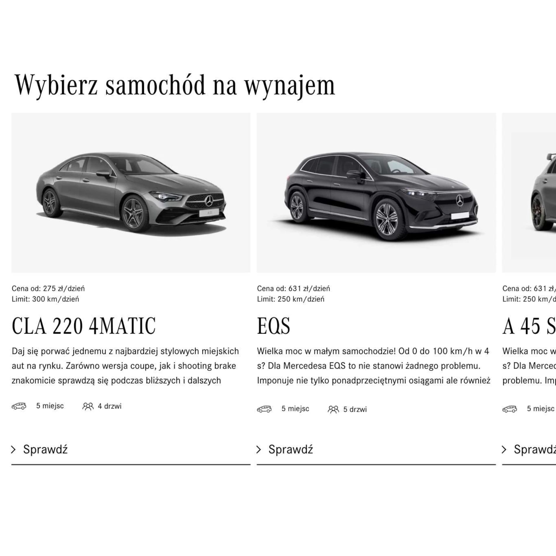 Oferta najmu Rent-me samochodów Mercedes-Benz w Duda Cars