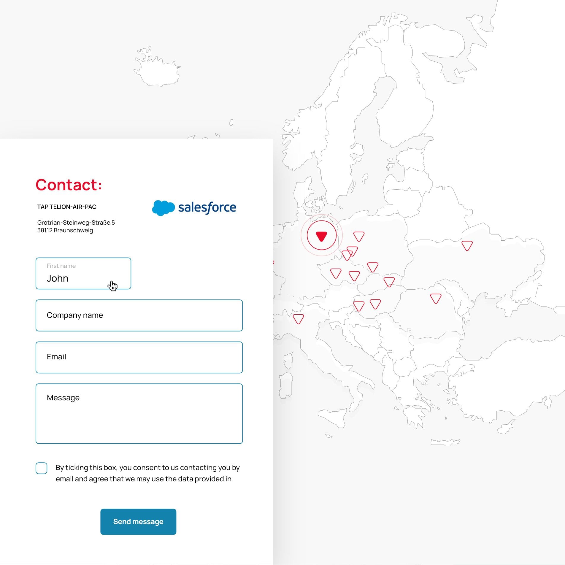 Interaktywna mapa oddziałów Abriso i integracja serwisu z Salesforce