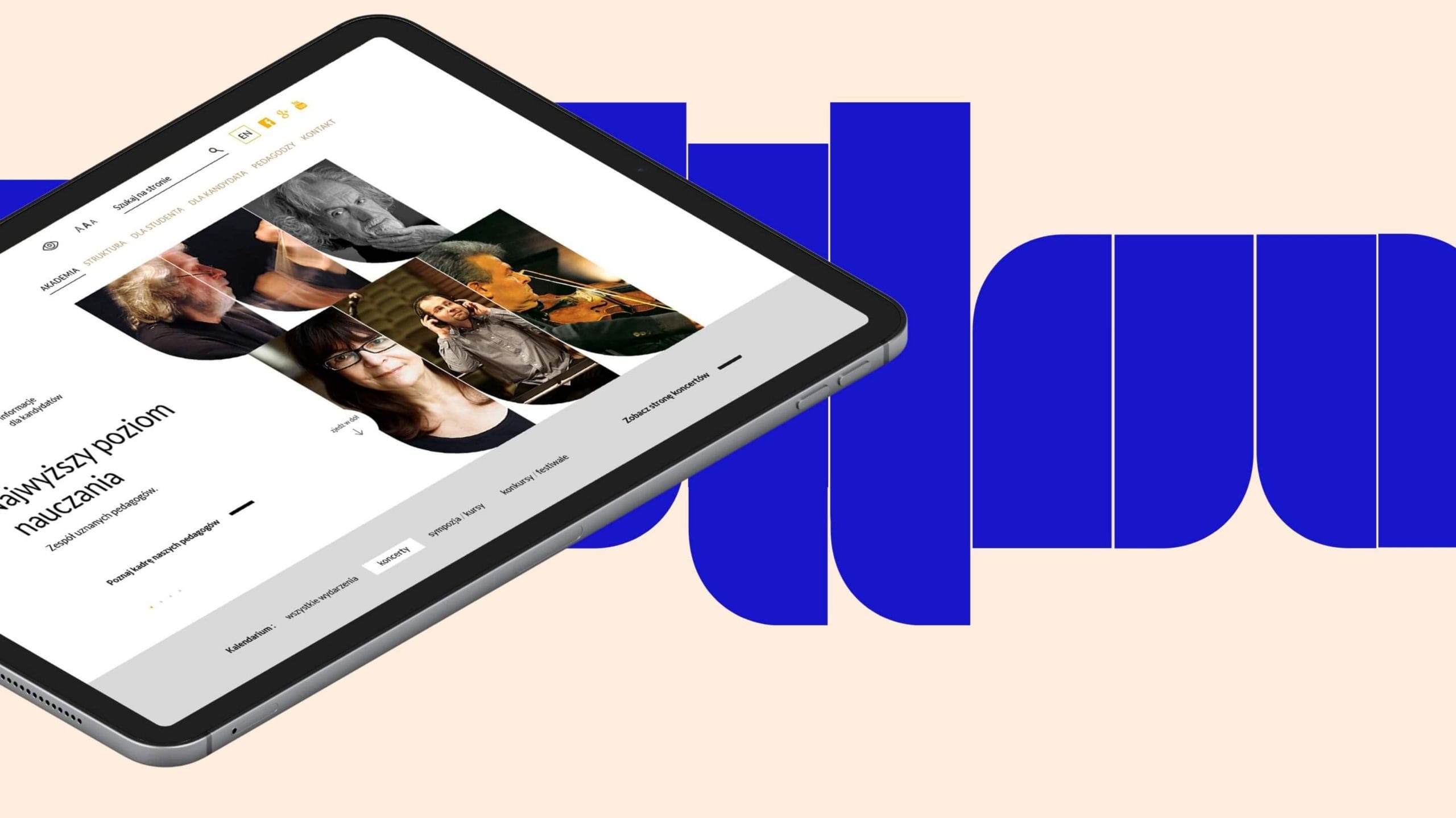 Strona internetowa Akademii Muzycznej w Bydgoszczy z portalową strukturą