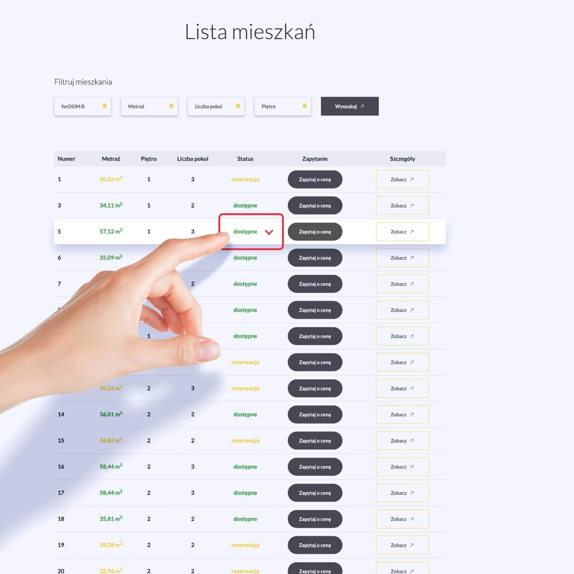Panel zarządzania stanami lokali i inwestycjami Arkada Invest