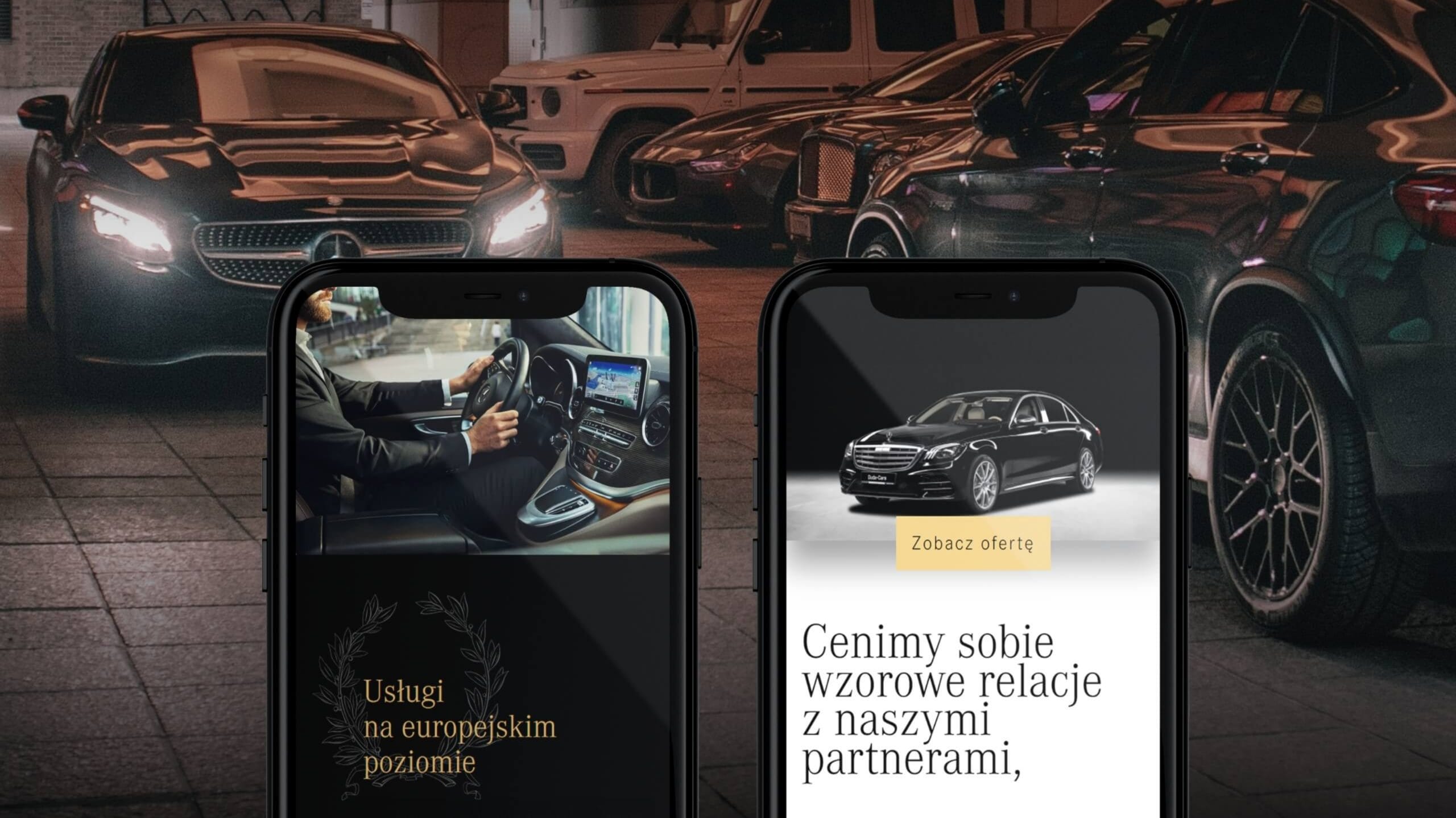 Strona internetowa Duda Cars – widok główny serwisu VIP shuttle Mercedes-Benz