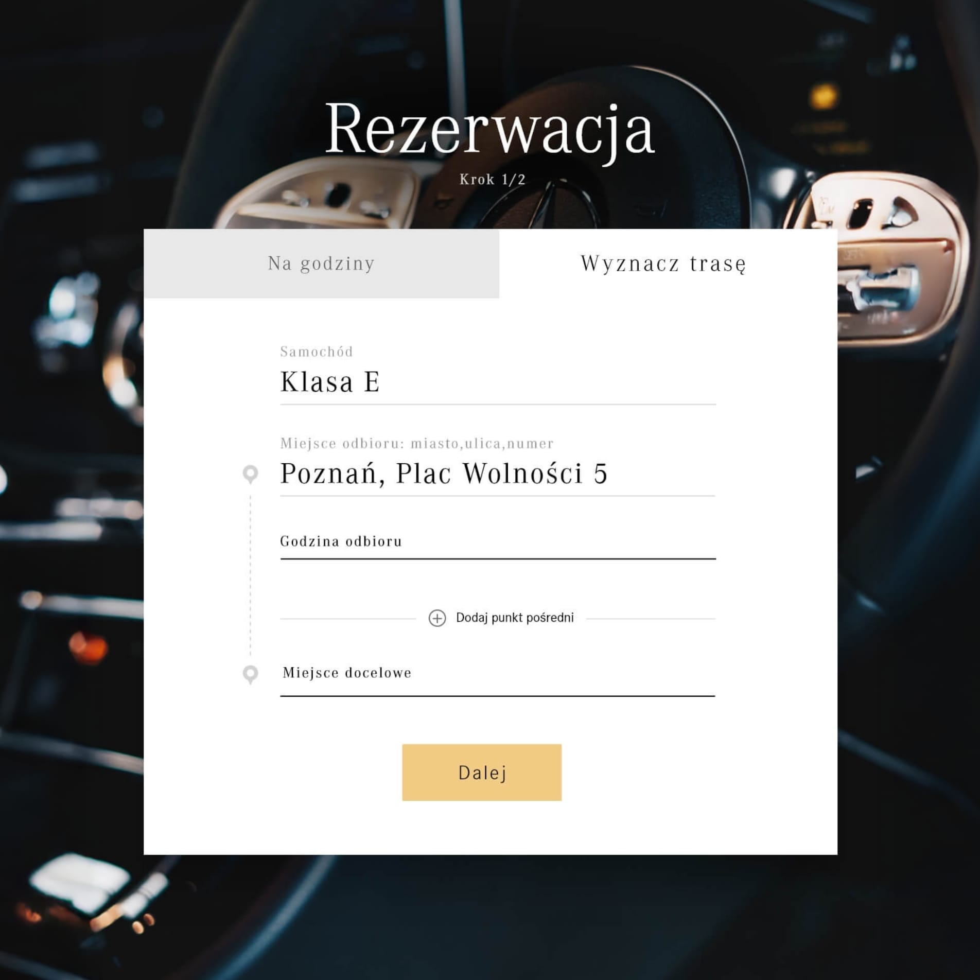Formularz rezerwacji samochodu – strona produktu Duda Cars