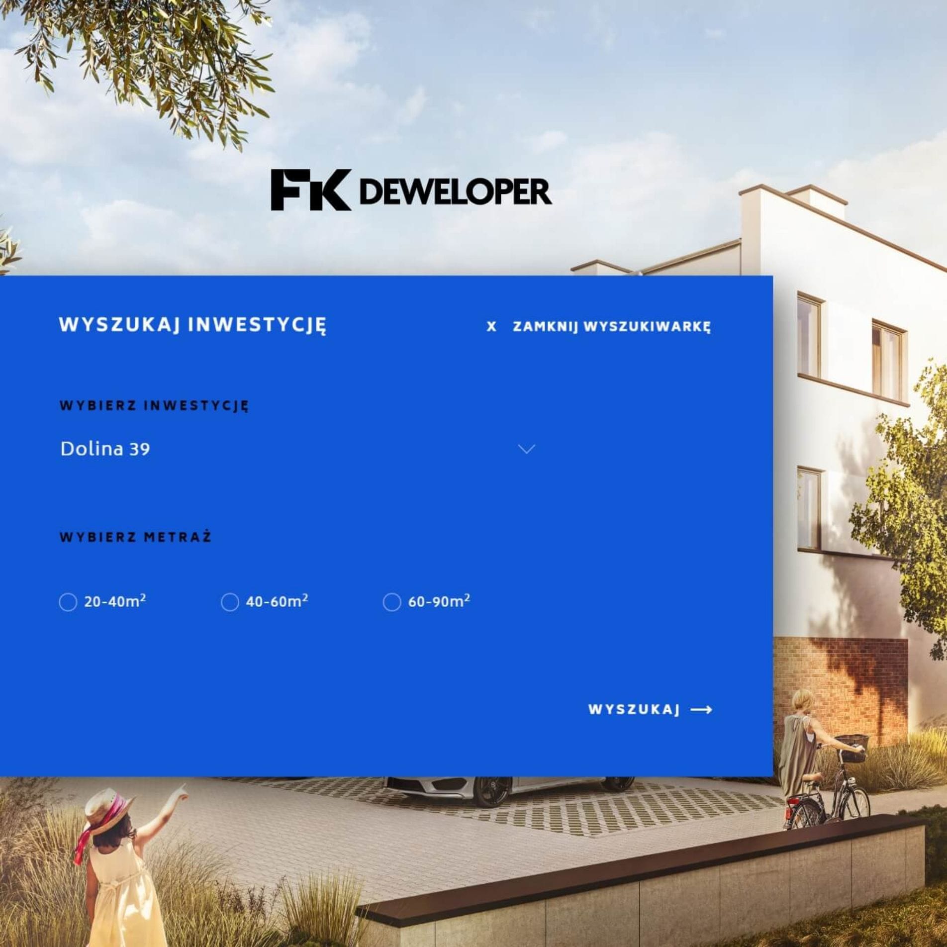 Funkcjonalna wyszukiwarka mieszkań i inwestycji na stronie internetowej FK Developer