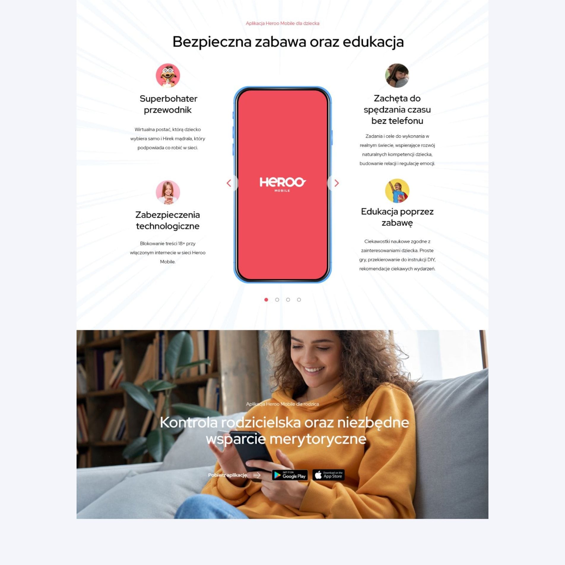 Projekt interfejsu landing page dla sieci komórkowej Heroo Mobile na urządzeniach mobilnych