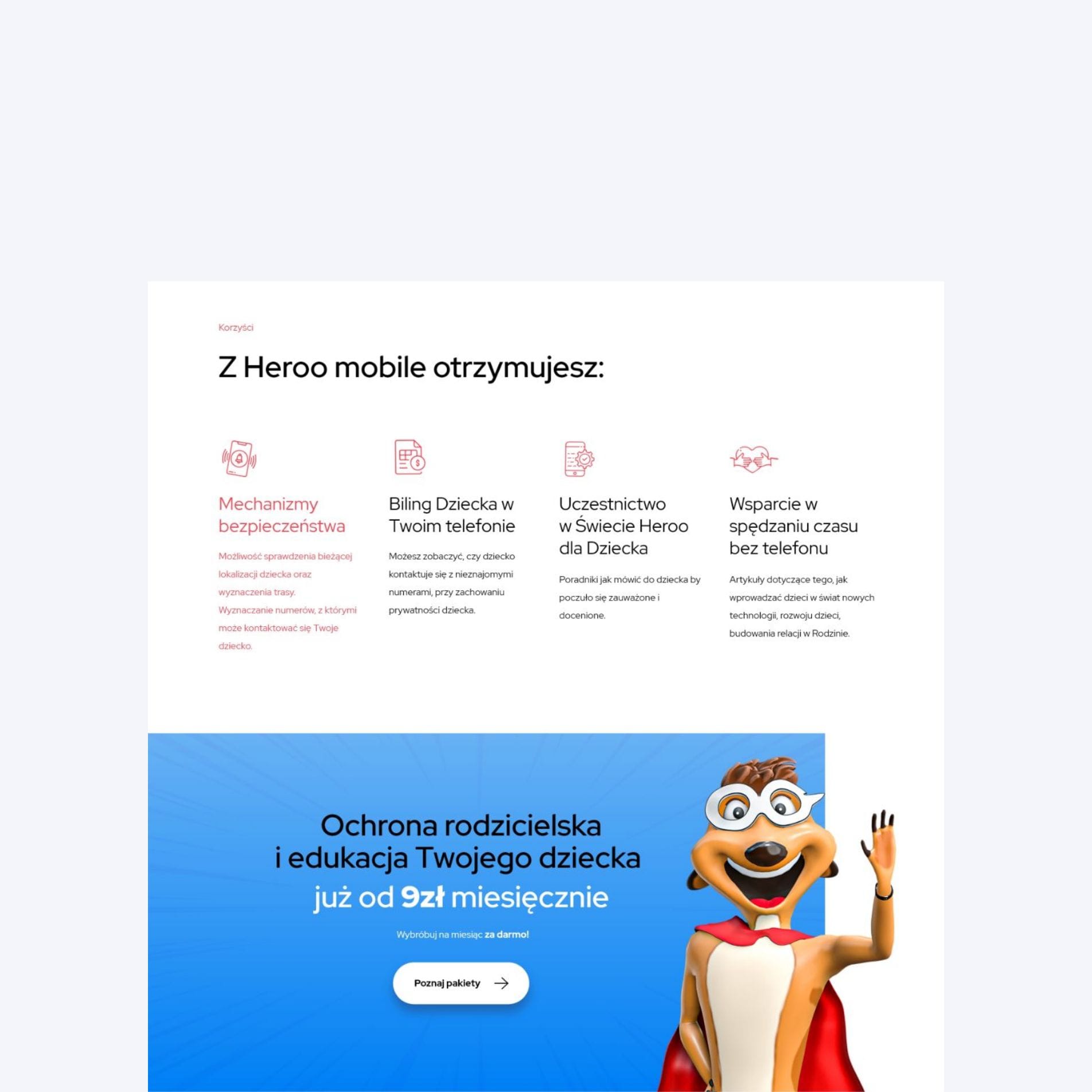 Makieta strony internetowej oraz bloga zrealizowanego dla marki Heroo Mobile