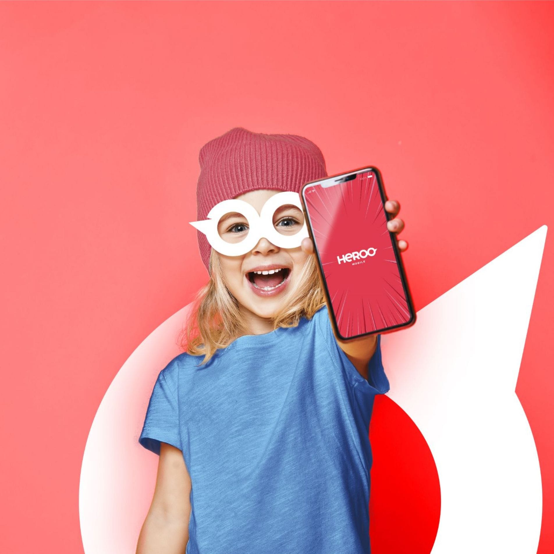 Sygnety i elementy identyfikacji wizualnej Heroo Mobile nawiązujące do motywu superbohatera