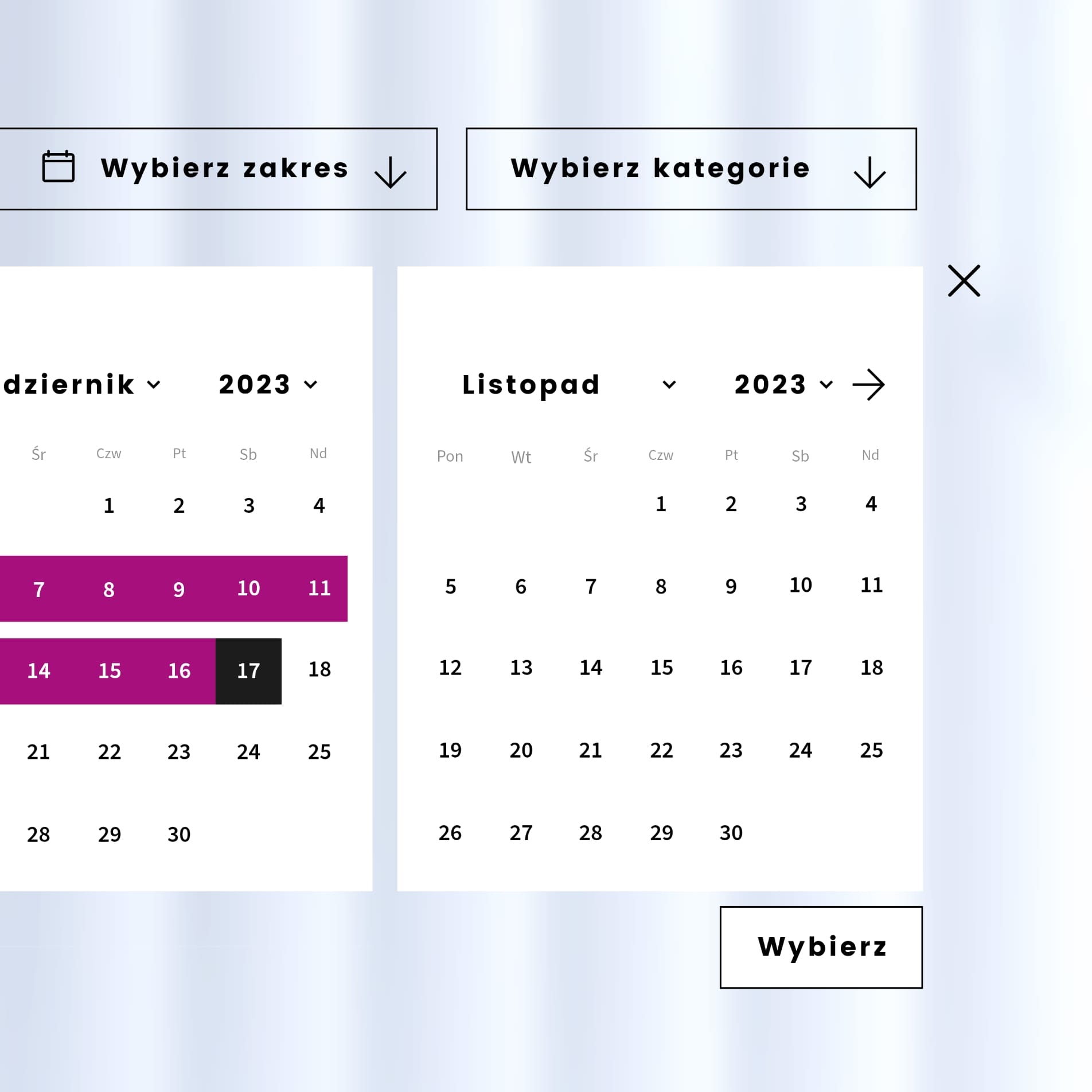 Wyszukiwanie wydarzeń i rozwiązania UX programu MCK