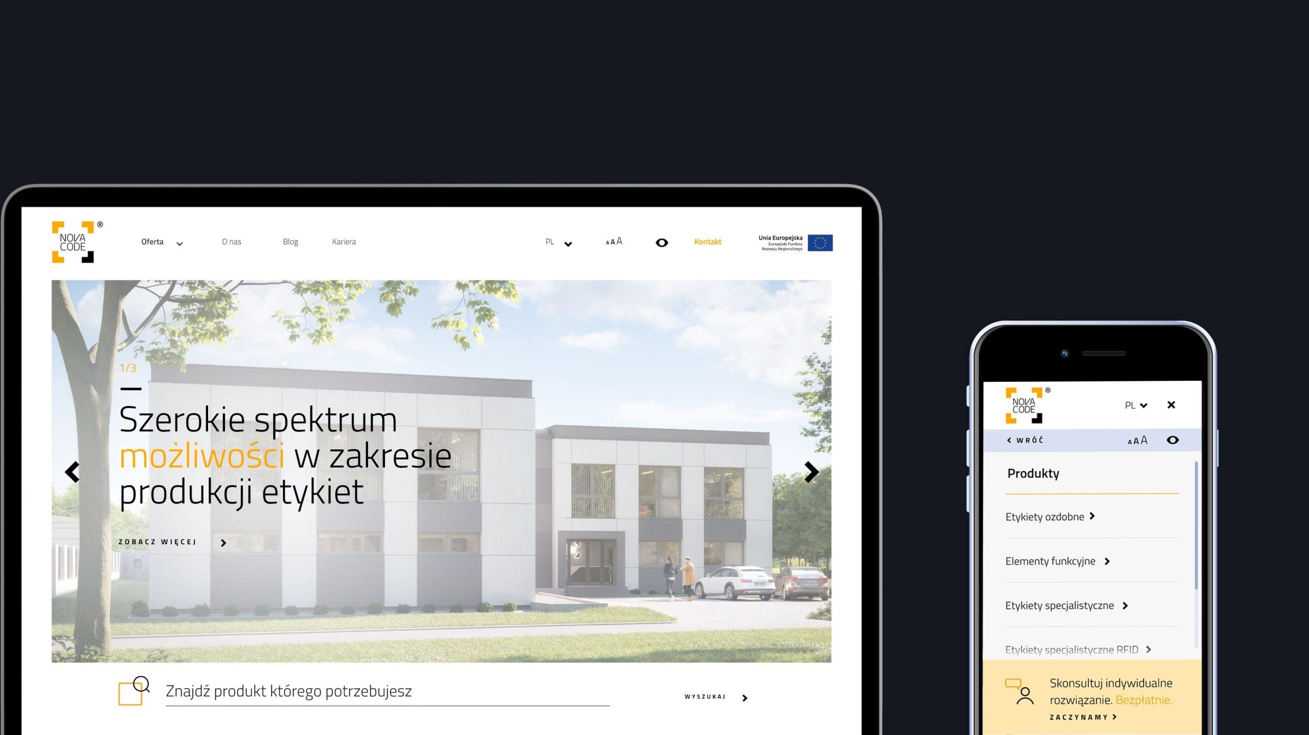Strona internetowa producenta specjalistycznych etykiet Novacode