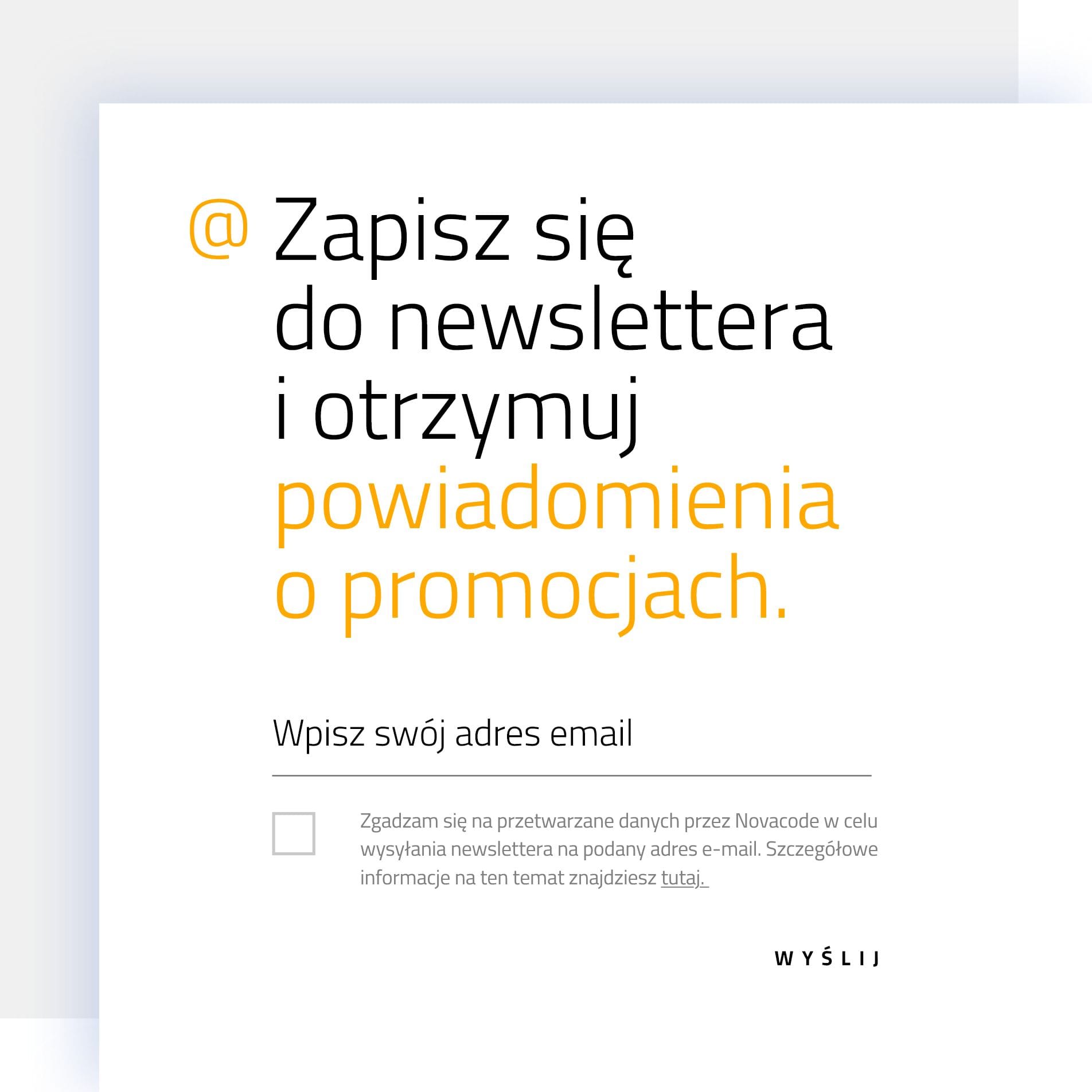 Sekcja zapisu do newslettera na stronie Novacode