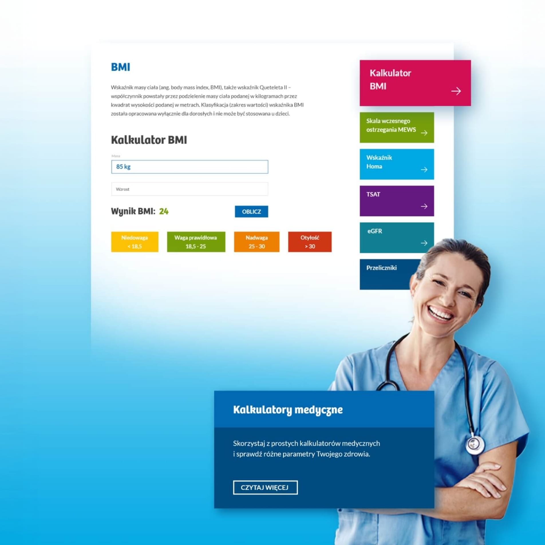 Kalkulatory medyczne DaVita – eGFR, TSAT, BMI, HOMA i MEWS