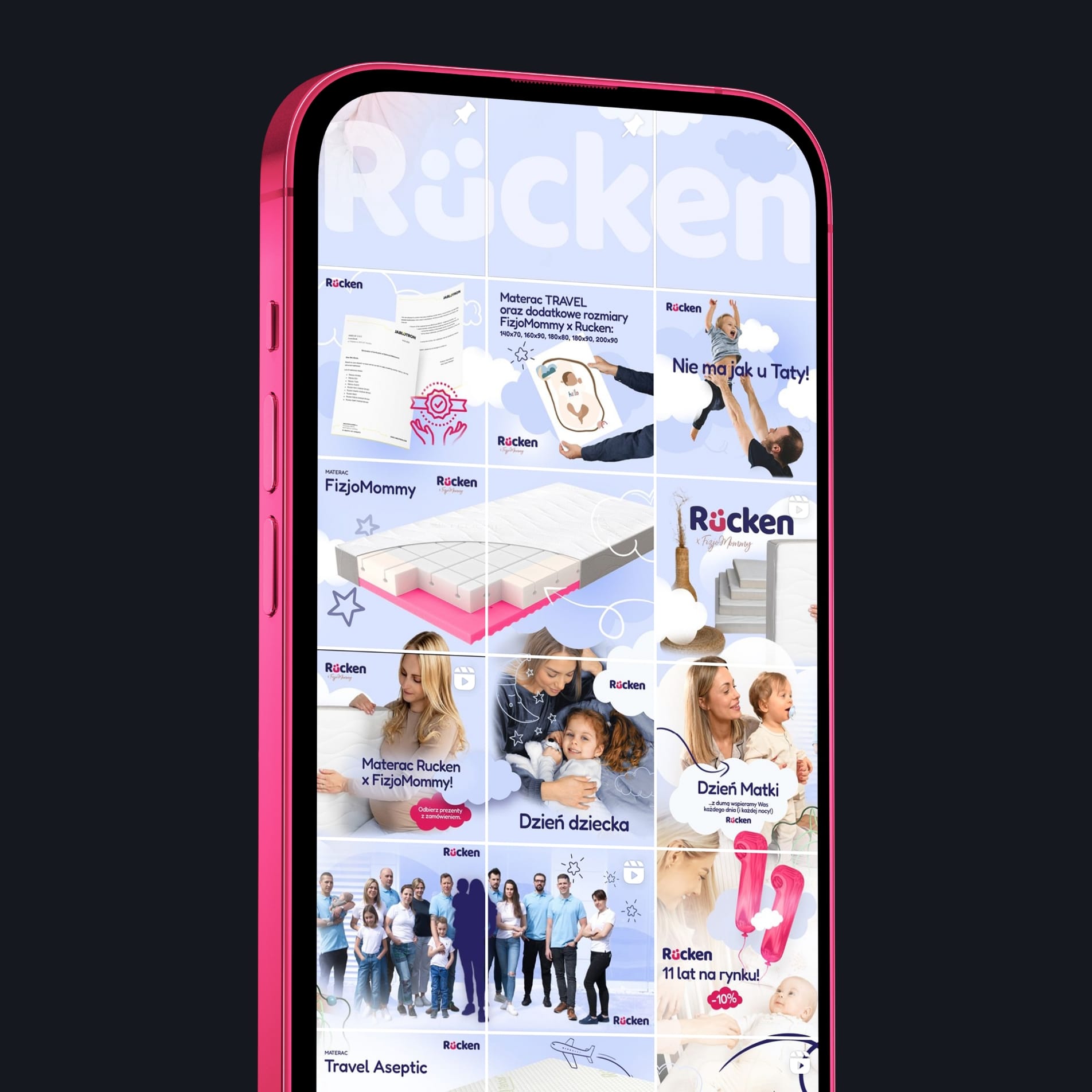 Spójna wizualnie siatka Instagrama marki Rucken